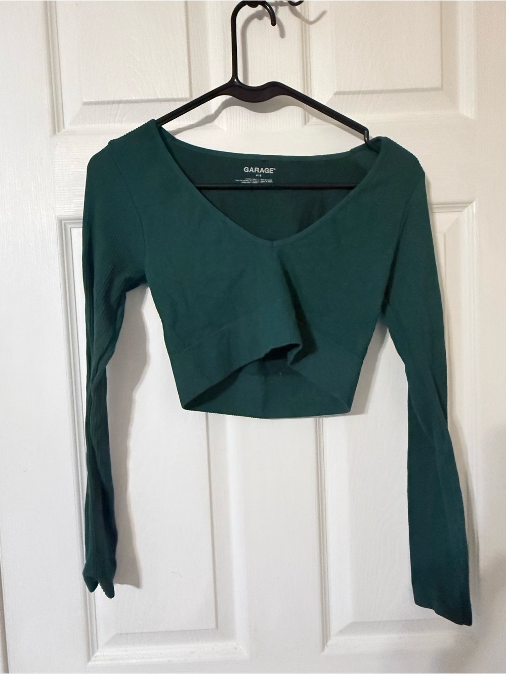 Garage Forest Green Ribbed Long Sleeve Cropped Top